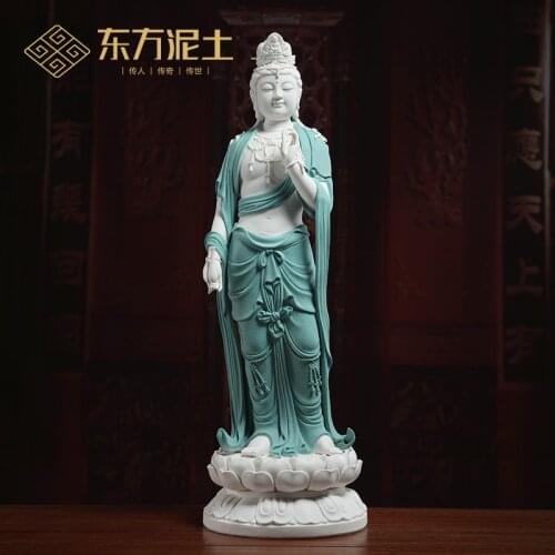 Oriental clay "Xianghe Guanyin" ceramic sculpture of Guanyin Buddha crafts living room Club Zen ornaments