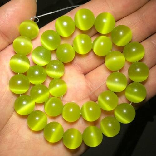 YHBZRET Olive green Cat Eye Opal Round Natural glass Spacers Loose Stone beads for Jewelry making bracelets DIY 4/6/8/10/12mm