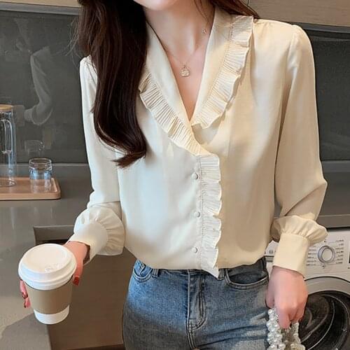New Ruffles Blouse Women Chiffon Shirt Female Long Sleeve 2020 Spring Tops Casual Woman Clothes Button Blouses Chemisier Femme