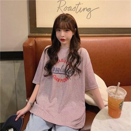Female Korean Harajuku Retro Letter Print Lazy Loose T-shirt Womens T-shirts Tops Japanese Kawaii Ulzzang Clothes For Women
