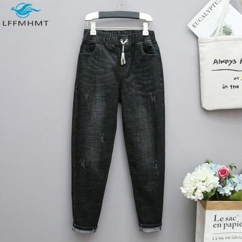 3323 Spring Summer New Fashion Women Large 100kg Casual Loose Female Elastic Waist Oversize Jean Trousers Jeans Wild Pants