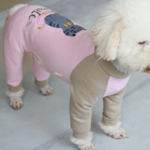 Pet Dog Jumpsuit Stretch Cotton Overalls Four Feet Puppy Clothes Homewear For Small Dogs Pajamas Long Sleeve Sweatshirt Poodle