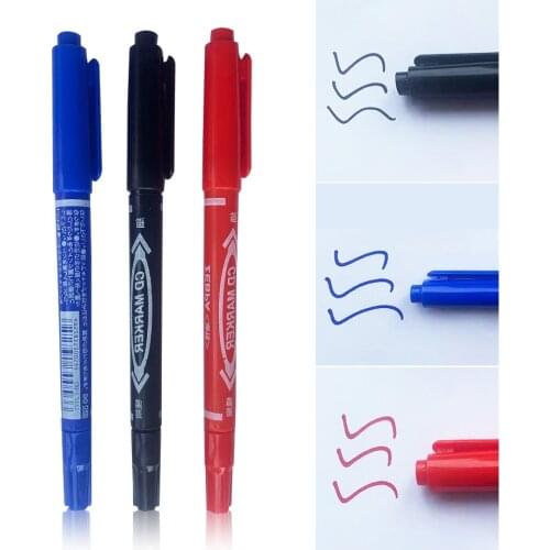 10PCS/box Tattoo Accessories Pen Makeup Supply Red Bule Black Oil Ink Dual Tip Double End Tattoo Skin Marker Marking Pen