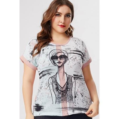 2020 Summer mom clothes Short sleeve PrintedT-shirt fashion ladies Vintage elegant Plus Size Womens Tops