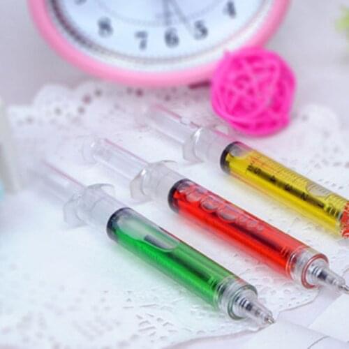 4 Pcs Ballpoint Pen with Liquid Syringe Injector Shape Office Stationery New Arrival