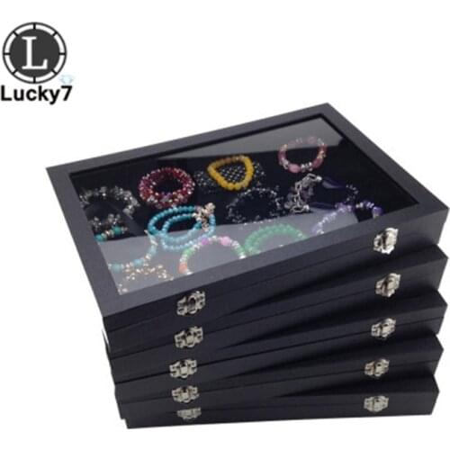 Black Velvet Jewelry Display Tray Flip Open Window Storage Box for Necklace Earring Pendant Stud Organizer Accessories Show Case