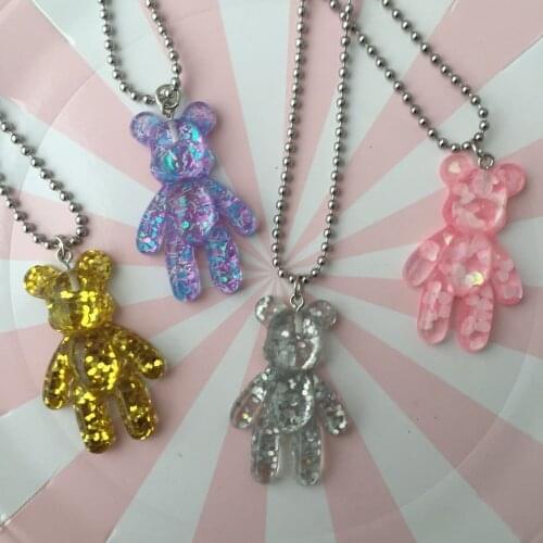 Wholesale 1pcs Colorful Cute Bear Chains Necklaces For Women Girls Animal Pendants Hot Sell Wedding Party Fashion Femle Jewelry