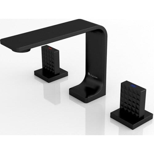 Black Brass Double Handle Bathroom Sink Faucet Hot Cold Basin Faucet Mix Tap Three holes Bathroom Faucets-High quality