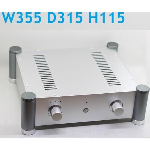 Size D315 W355 H115 Silver Aluminum Power Supply Amplifier Case Tube Preamp Box DAC Chassis DIY Aluminum Box AMP Chassis WA127