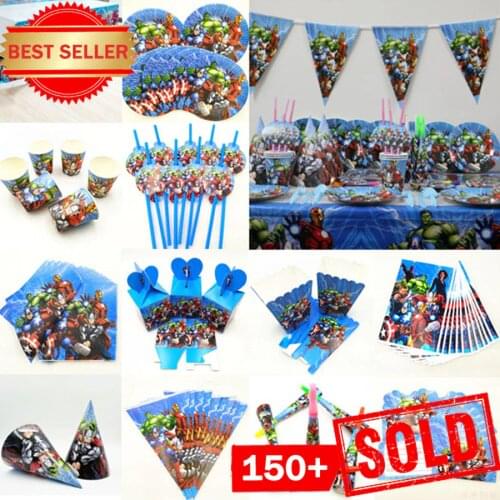 Avengers Birthday Party Decoration Supplies Kids Disposable Tablecloth Cup Plate Straw Napkin Cap Tableware Baby Shower Favors