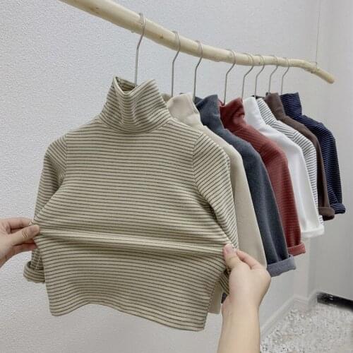 Toddler Kids T-shirts Thermal Winter Baby Boy Girls Solid Cotton Long Sleeve Basic Turtleneck Shirt Tops Autumn Children Clothes