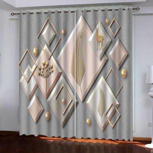 Photo 3D Curtains for Living Room Window pink geometry curtains 3D Window Curtain For Living Room