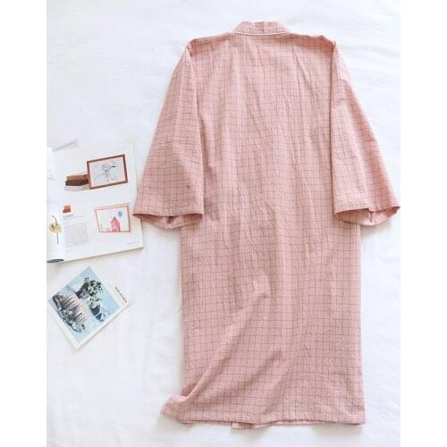 Japanese Kimono Bathrobe Summer New Style Cotton Couple Nightgown Home Service Female Thin Large Size Mens Plaid Kimono Robe
