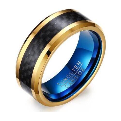 10pcs/lot Classic 8mm Tungsten Carbide Rings Carbon Fiber Inlaid Ring Mens Jewelry Accessory Fashion Gift Wholesale