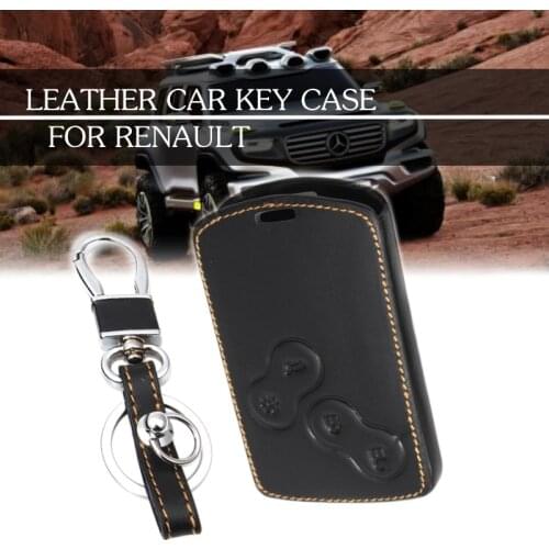 Leather Car Key Case Keychain Bag For 4 Buttons Renault Koleos Laguna 2 3 Megane 1 2 3 Sandero Scenic Captur Clio Duster Fluence