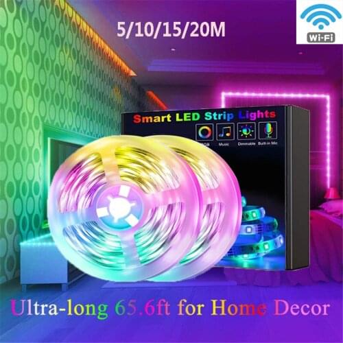 5050RGB 5/10/15/20m round bluetooth control smart APP music sound control set LED light strip + power adapter decorative lights
