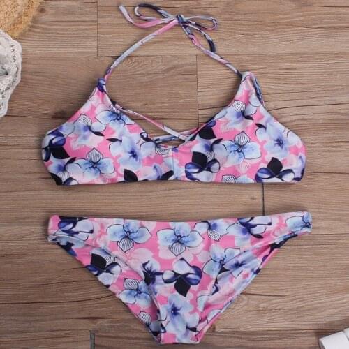 Kophia Beachwear 2018 New Floral Print Strap Maillot Low Waist Bikini Set Swimwear Women Brazilian Biquini Beachwear