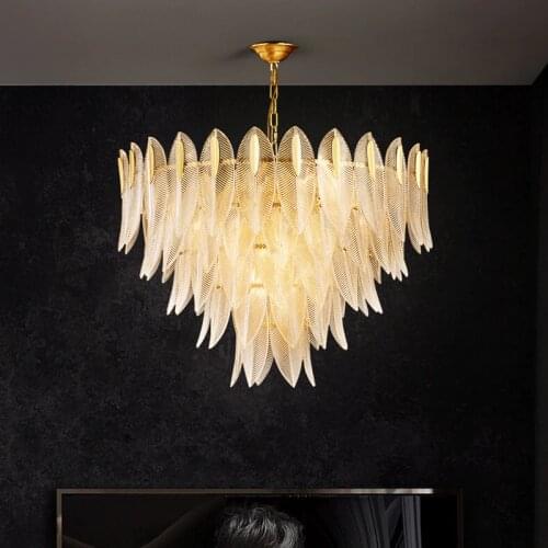 Modern Lustre Copper Led Chandeliers Lighting Glass Leaf Led Chandelier Living Room Decor Suspension Luminaire Led Hanging Light