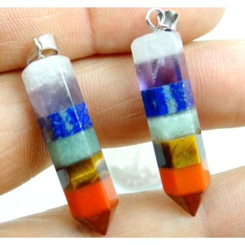 35MM Natural stone Turquoises Quartz Crystal lapis Opal tiger eye 7 Chakra Layered pendant for diy Jewelry making necklace 4PCS