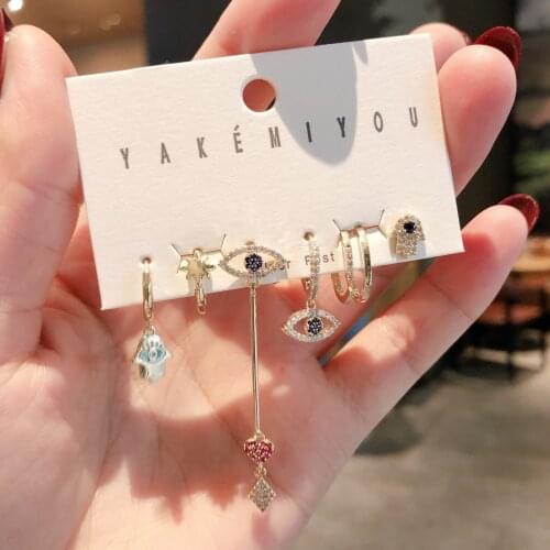 Fashion Eye Palm Heart Hoop Earrings Sets Exquisite 6 pcs set Dangle Earring For Women Jewelry Accessories 2021