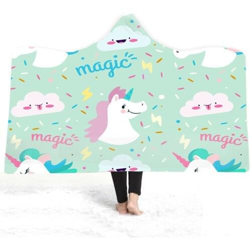 Cartoon Pink Unicorn Series Hooded Blanket For Bed Sofa Thick Warm Plush Velvet Blanket Soft Throw Blanket Adults Kid Bedclothes