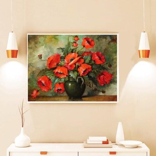 DIY new square diamond 5D diamond painting red flower diamond handmade rhinestone landscape mosaic home decoration children gift
