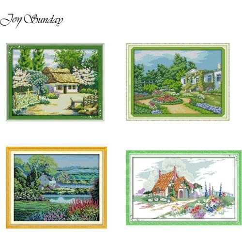 Joy Sunday Beautiful Home Cross Stitch Landscape Series Printed Canvas Fabric Cross Stitch Embroidery Kits 14CT 11CT Home Decor