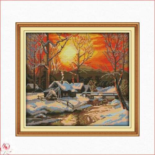 The Winter Morning Scenery Pattern Cross Stitch Kit 14CT DIY Handmade Needlework Embroidery Kit Home Decoration Crafts Painting