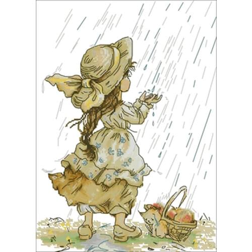 Little girl in the rain patterns Counted Cross Stitch 11CT 14CT 18CT DIY Chinese Cross Stitch Kit Embroidery Needlework Sets