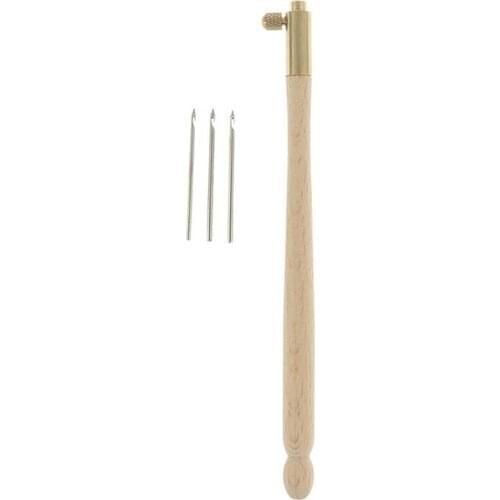 Sewing Tool Set DIY Craft Wooden Handle Tambour Crochet Hook with 3 Needles French Crochet Embroidery Beading Hoop