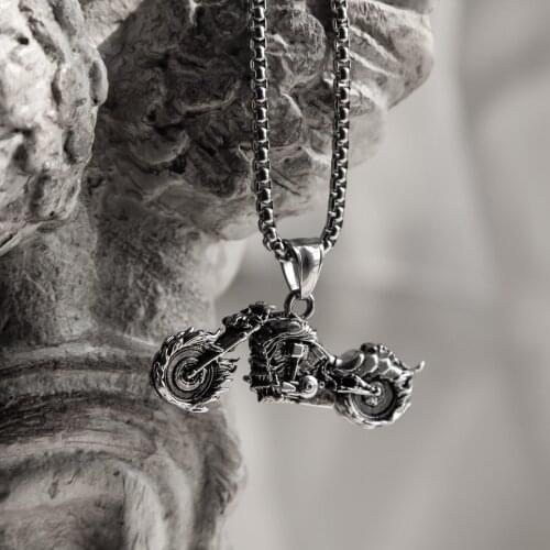 Stainless Steel Motorcycle Pendant Necklace Trend Men Domineering Pendant Gothic Motorcycle Accessories Hip Hop Party Jewelry