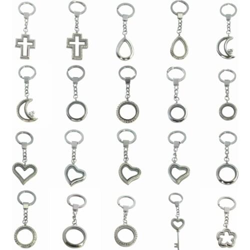 Multiple choice Moon star floating locket Keychain copy stainless steel floating locket Hear Key Cross Memory locket