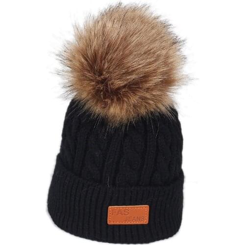 New twist leather label, small childrens wool hat, autumn and winter, new baby hat