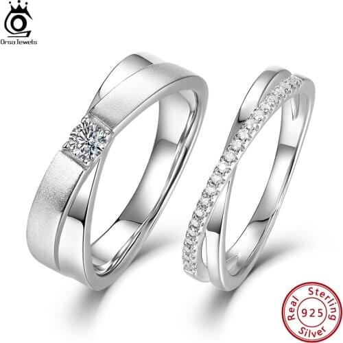 ORSA JEWELS Moissanite Couple Rings Engagement Wedding 0.2CT Moissanite for Man 0.12CT Moissanite for Woman Ring Set Gift SMR48