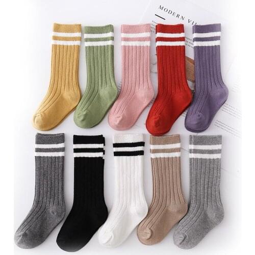 1-9 Years Children Socks Soft Cotton School Boys Girls Leg Warmers Knee Stripe Casual Knee High Long Kid Socks