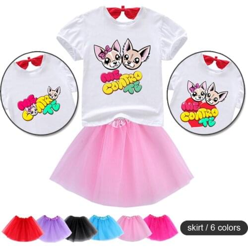 New Girls Princess Dress + T Shirt 2 Pcs Set Cartoon Me Contro Te Print Tutu Dress Sets Childrens Clothing Suits Kids Costumes