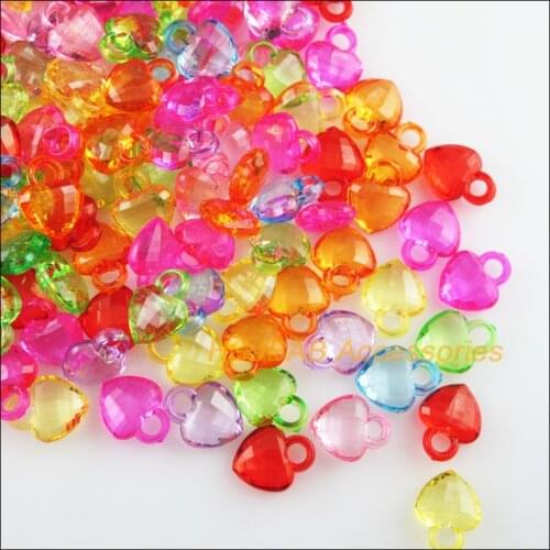 Fashion 45Pcs Clear Mixed Plastic Acrylic Heart Charms Pendants 11.5x14.5mm