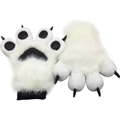 FurryVu Fursuit Paws Furry Partial Fluffy Gloves Costume Lion Bear Props for Kids Adults (White)