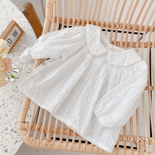 2021 Girls Baby Embroidery white shirts Sweaters Spring Autumn Elegant Kids Coats Princess Birthday Tops Children Clothes