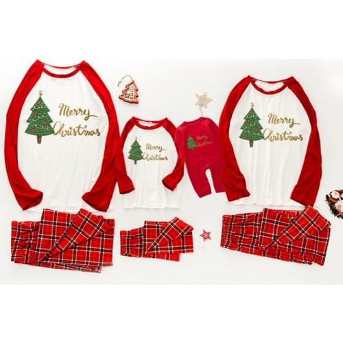 Family Matching Christmas Clothes Set Red Cartoon Tree Top+ Long Pants Outfit Winter Xmas Clothes Parent Child Pajamas