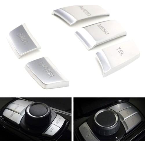 Silver Multimedia Knob Control 5 Buttons Multi Media Decoration Cover Trim For BMW 1 2 3 4 5 7 X Series X1 X3 X4 X5 X6 iDrive