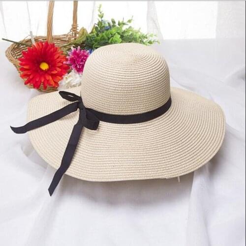 Foldable Wide Brim Floppy Girls Straw Hat Sun Hat Beach Women Summer Hat UV Protect Travel Cap Lady Cap Female