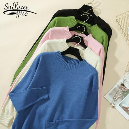Winter Thick Women Sweater Pullover compunter Knitted Cotton Tops Solid Crew Neck Essential Jumper Long Sleeve Sweaters 7331 50