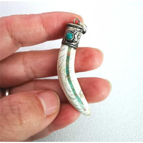 Tibetan Amulet Nepal Naga Conch Shell Tibet Copper Capped Tridacna Pendants Fang for Man TBP026