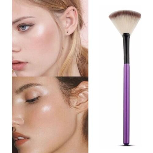 Fan-shaped Highlight Brush Soft Persian Hair Multifunctional Aliminum Handle Loose Powder For Up Foundation Blush Cosmetic Tools