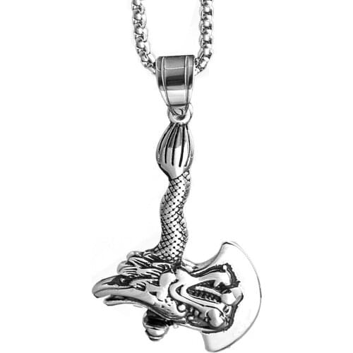 Stainless Steel God of War Axe Necklace Vintage Titanium Steel Double Faucet Axe Pendant Pendant