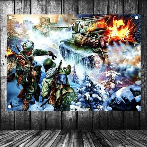WW2 GER Wehrmacht Tank Destroyers vs Russian Tank Military Posters Wall Art Home Decor Flags & Banners Canvas Painting Stickers
