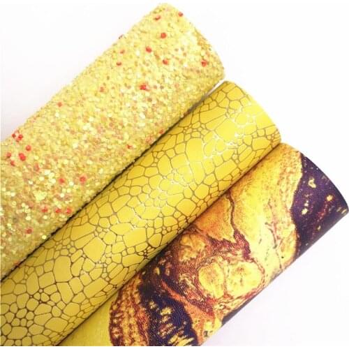 Yellow Chunky Glitter Leather Fabric Printed Synthetic Leather Stone Pattern Faux Leather Sheets For BOW DIY 21X29CM G543