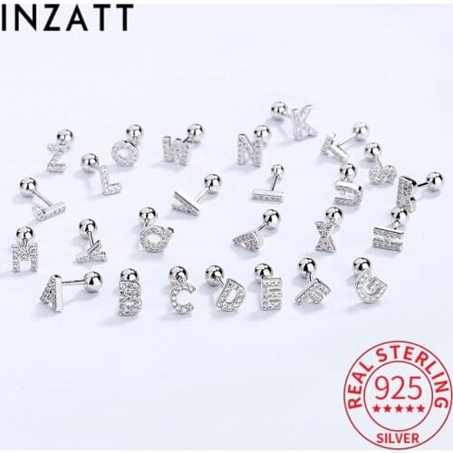 INZATT 1 Piece Real 925 Sterling Silver Zircon 26 Letter Stud 14K Earrings For Women Cute Fine Jewelry Accessories Drop shipping
