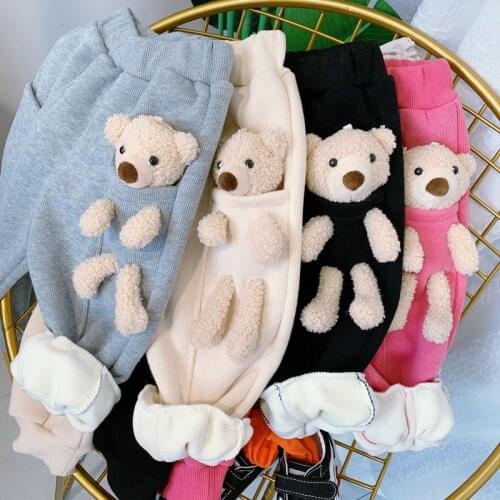 Boys Girls Winter Pants Children Cartoon Cotton Thick Velvet Trousers For Baby Kids Casual Jogging Clothes Toddler Outfits 1-6Y